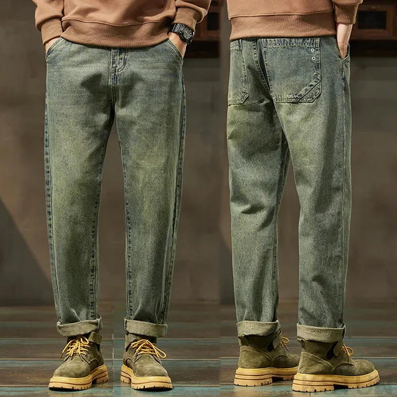 2024 Autumn Men's Jeans Men Harem Pants Denim Loose Fit Baggy Pants Retro Blue Casual Mens Clothing Streetwear Cowboys Oversized