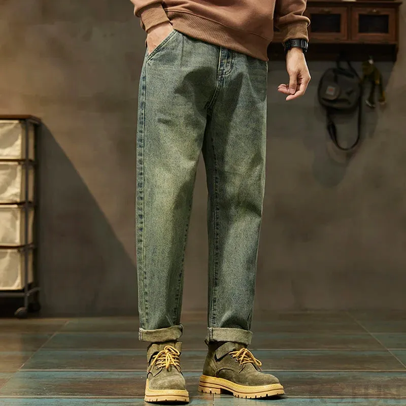 2024 Autumn Men's Jeans Men Harem Pants Denim Loose Fit Baggy Pants Retro Blue Casual Mens Clothing Streetwear Cowboys Oversized