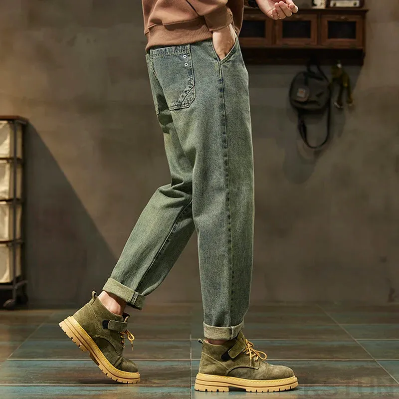 2024 Autumn Men's Jeans Men Harem Pants Denim Loose Fit Baggy Pants Retro Blue Casual Mens Clothing Streetwear Cowboys Oversized