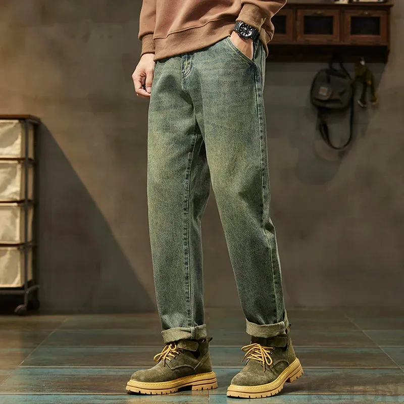 2024 Autumn Men's Jeans Men Harem Pants Denim Loose Fit Baggy Pants Retro Blue Casual Mens Clothing Streetwear Cowboys Oversized