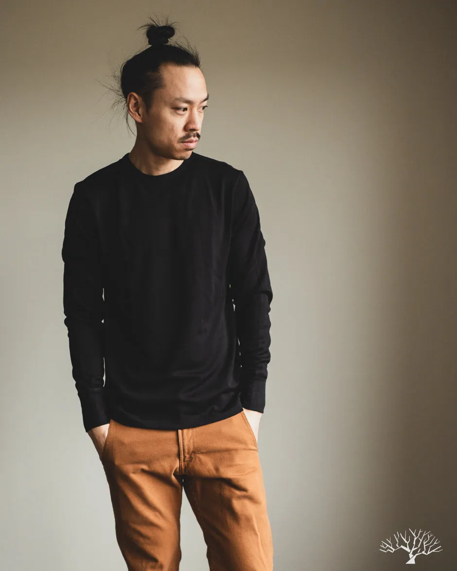 2W15LS Merino Wool Long-Sleeve Crew Neck Tee - Black