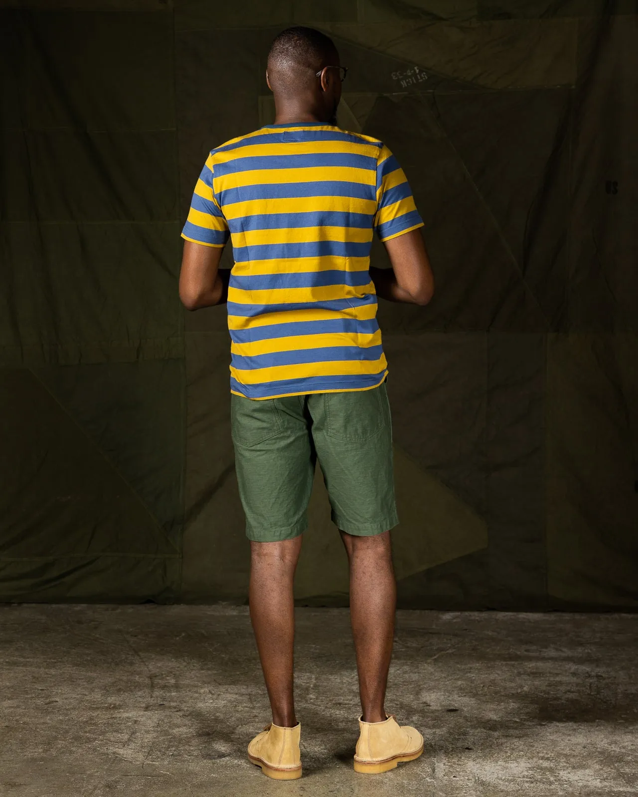 40's Biker Hoop Tee - Mustard & Blue