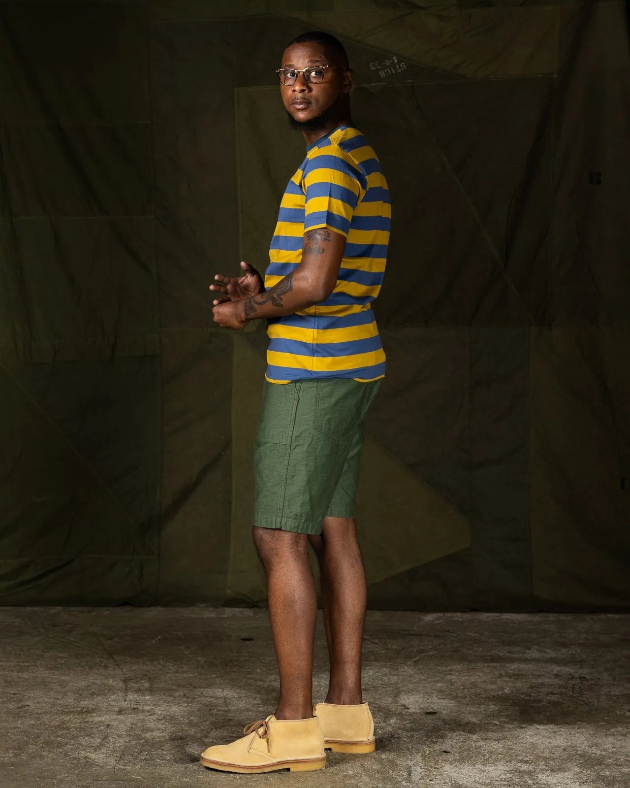 40's Biker Hoop Tee - Mustard & Blue
