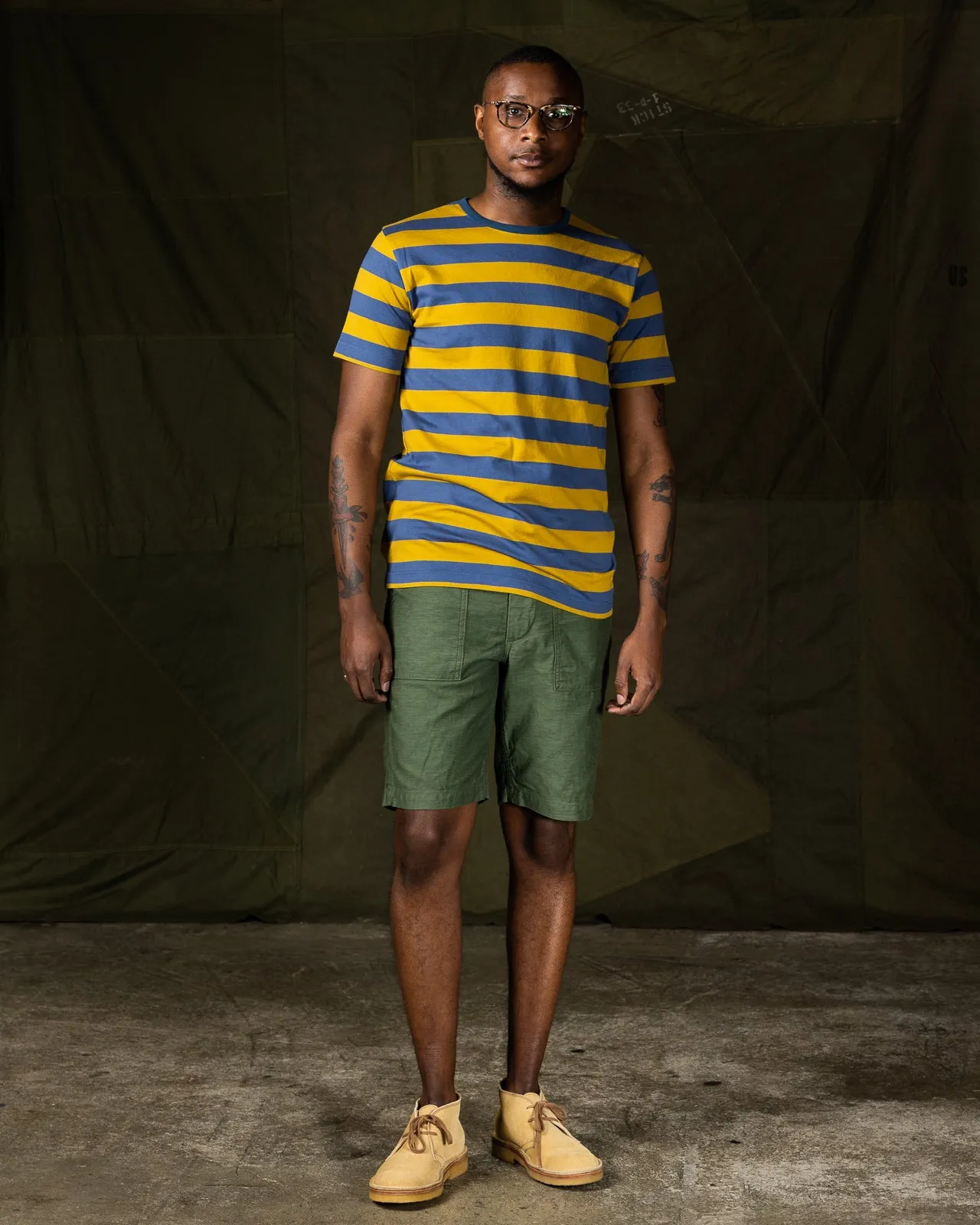 40's Biker Hoop Tee - Mustard & Blue