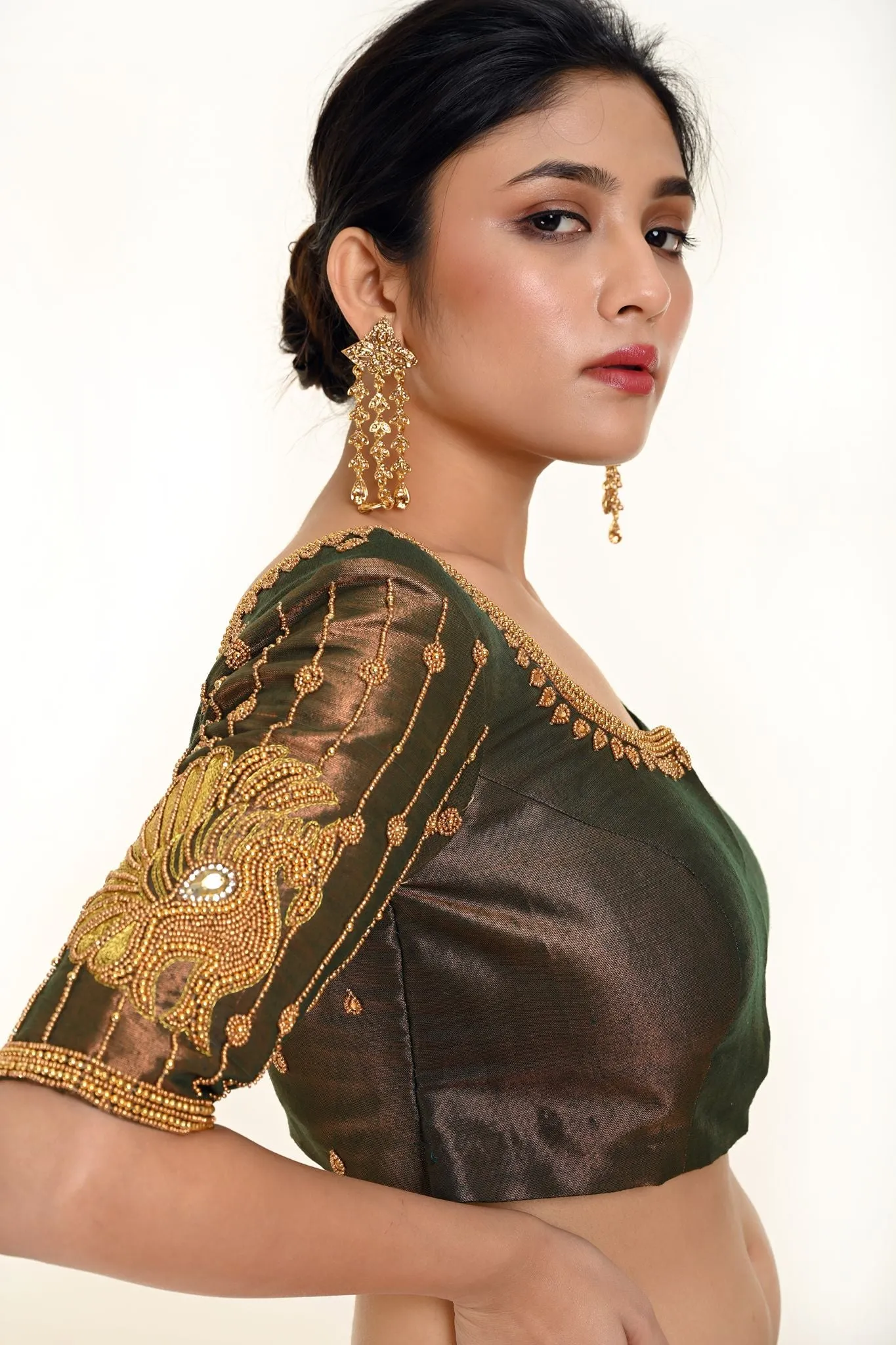 Aari Work Bridal Blouse in Copper Brown Dual Tone