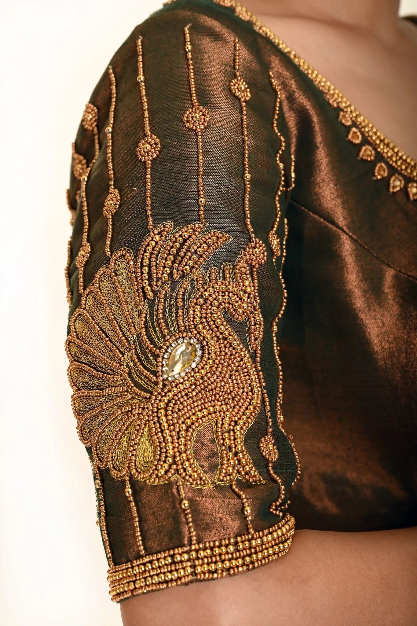 Aari Work Bridal Blouse in Copper Brown Dual Tone