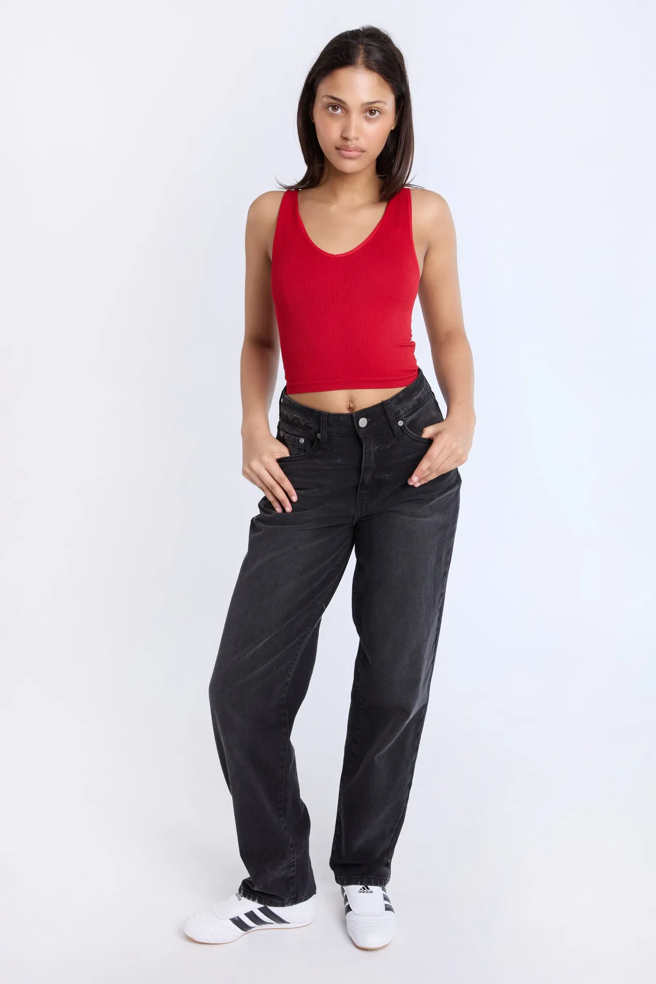 AERO Seamless Ribbed Knit V-Neck Tank Top