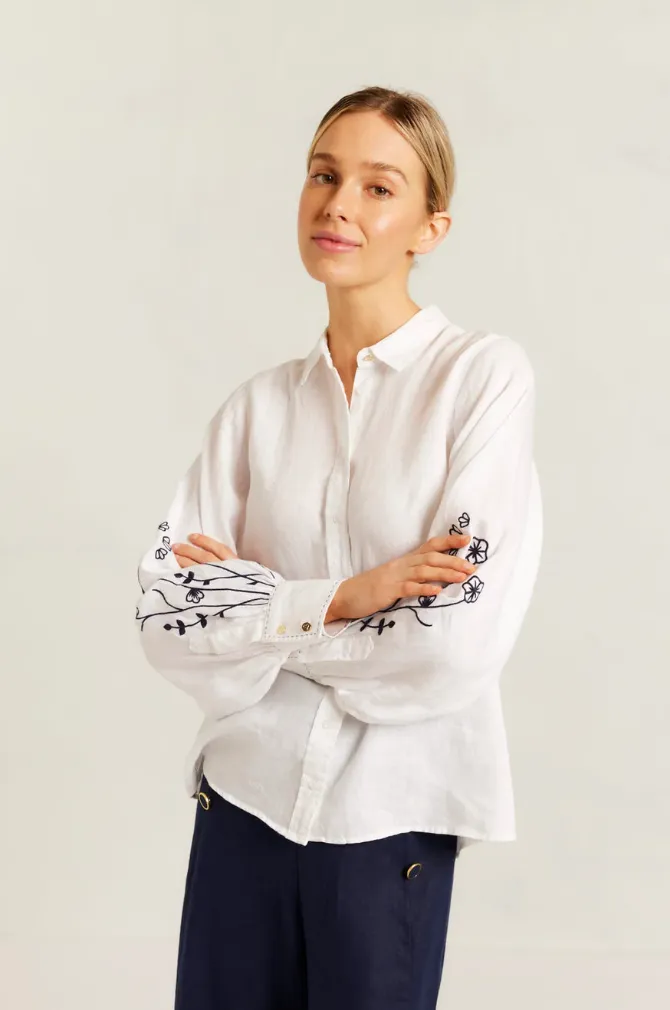 Alessandra - Calla Shirt - White/Navy