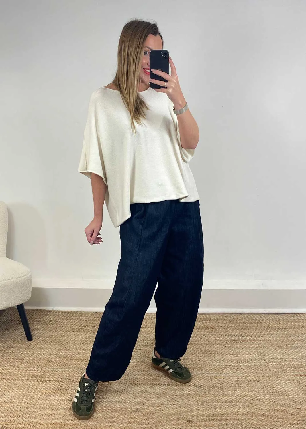 Arden Denim Barrel Pants in Dark Indigo