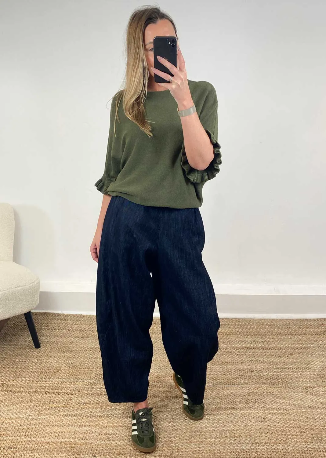 Arden Denim Barrel Pants in Dark Indigo
