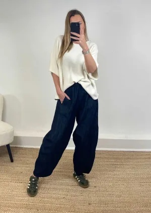 Arden Denim Barrel Pants in Dark Indigo