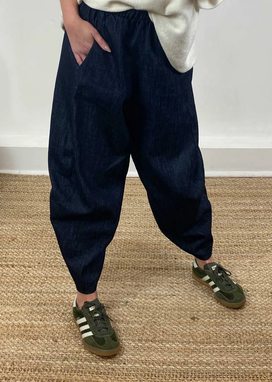 Arden Denim Barrel Pants in Dark Indigo