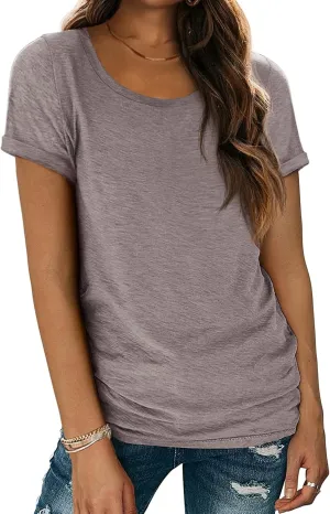 ATHMILE T Shirts Short Sleeve Scoop Neck Tees for Women Fashion Tops Trendy Casual Summer Outfits Clothes 2025