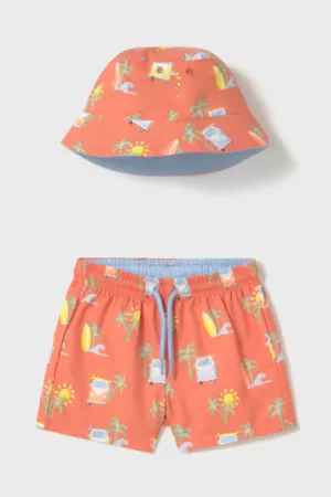 Baby Swim Trunks & Reversible Hat W/ Sun Protection