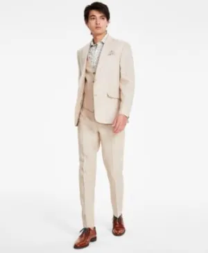 Bar Iii Mens Slim fit Dress Pants 33 / 30 Beige Solid