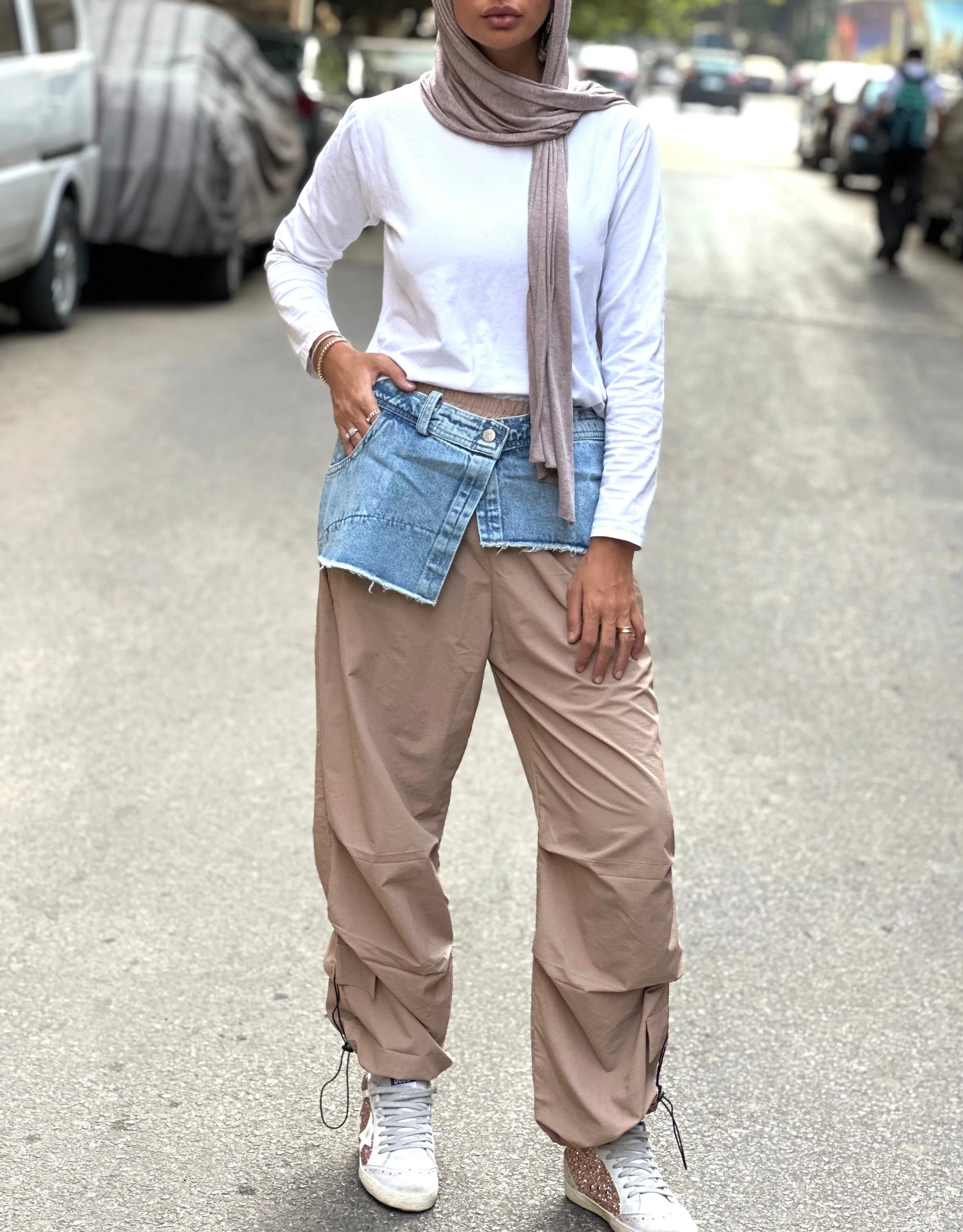 Beige Waterproof x Denim Pants