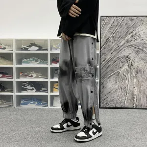 Belted trousers breasted casual pants hip hop