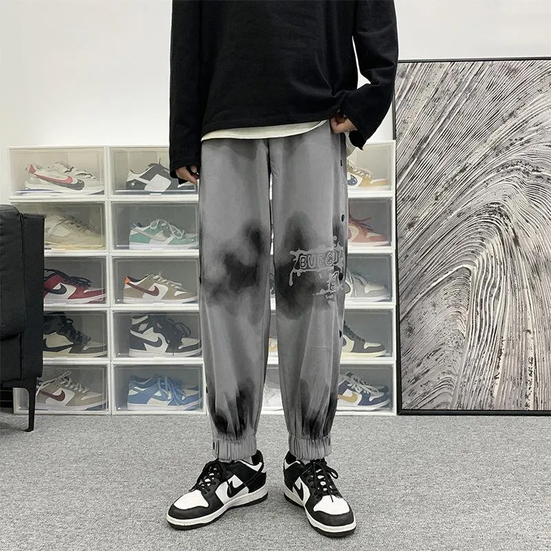 Belted trousers breasted casual pants hip hop