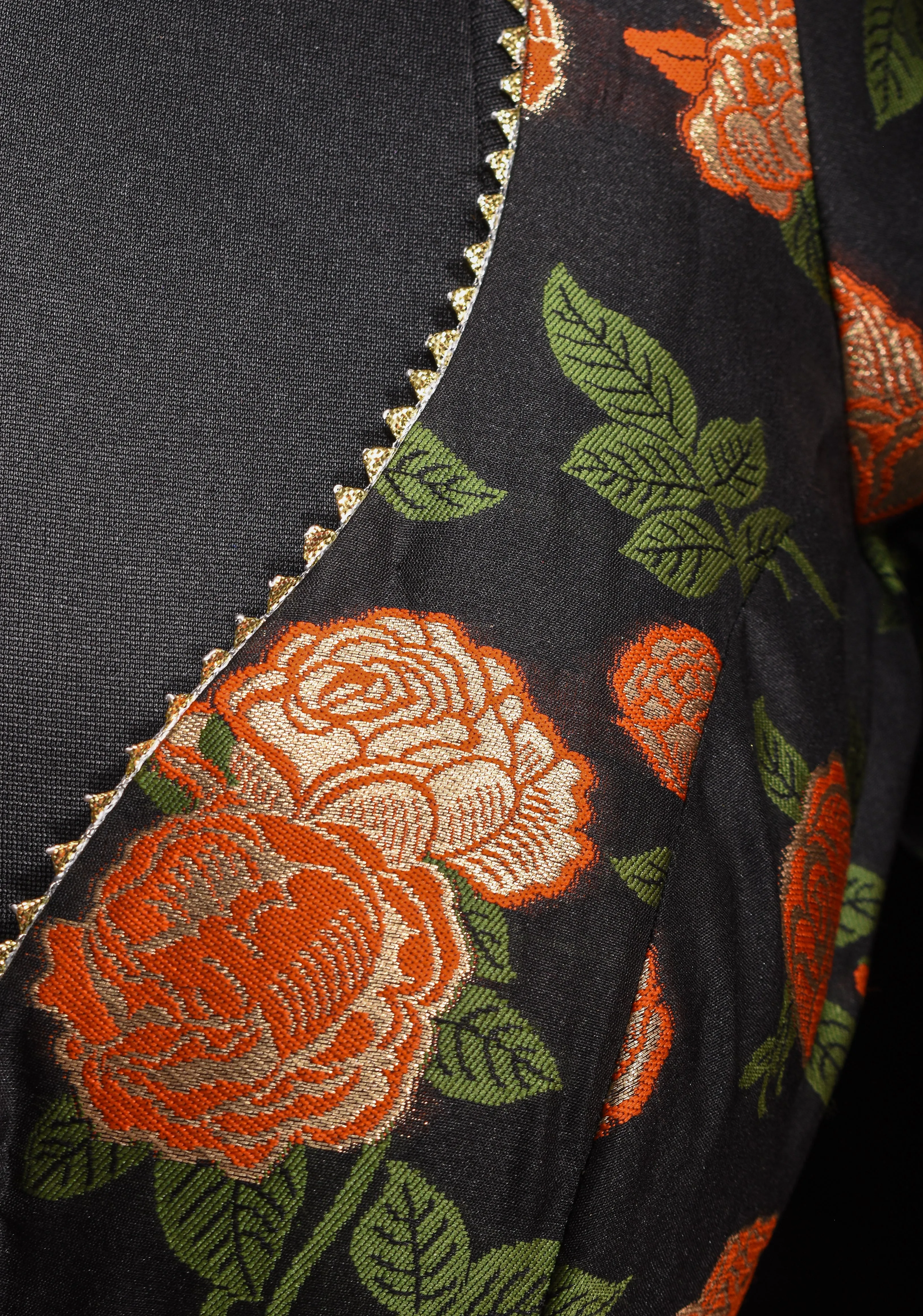 Black Banarasi Meenakari Plunge Neck Blouse with Gotta Detailing, customizable, made-to-order