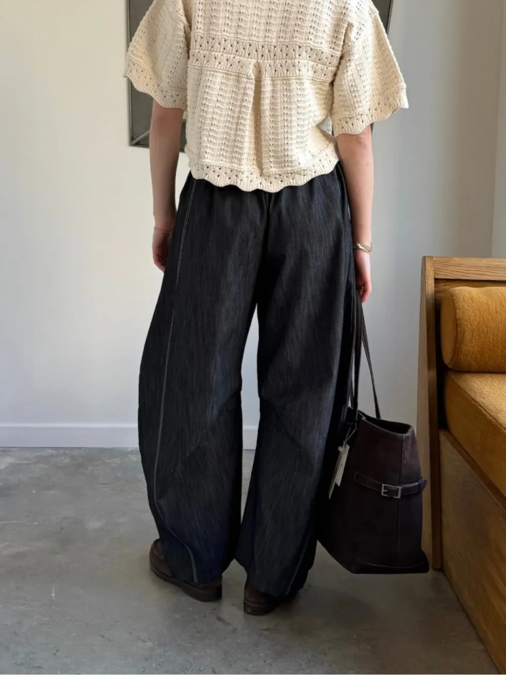 Black Contrast Stitch Barrel Jeans