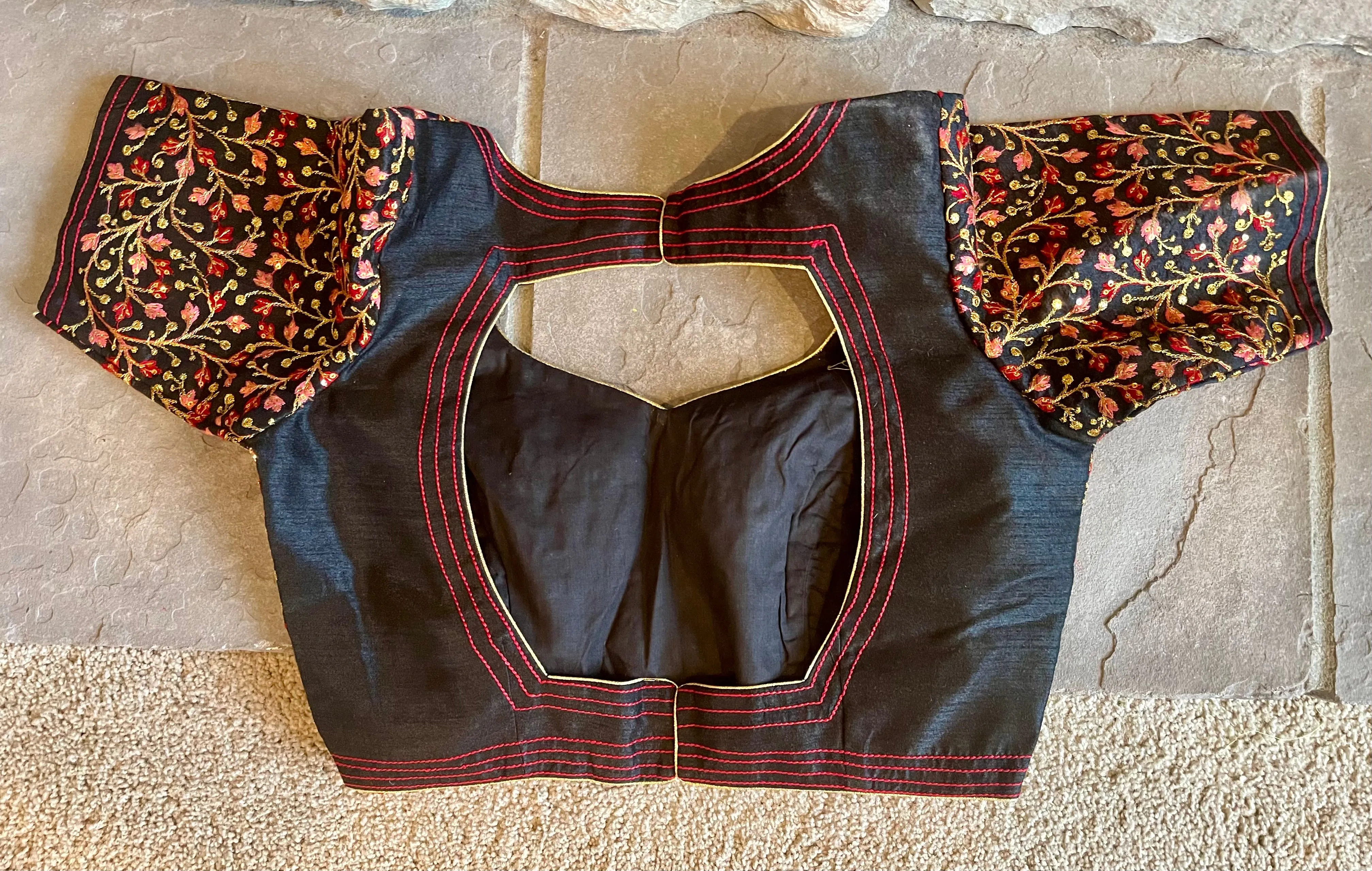 Black Embroidered Readymade Blouse