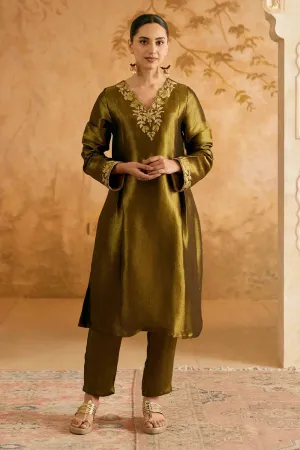 Black Rose Tissue Kurta With Pants