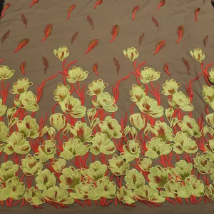 Black Tulle with Yellow Floral Embroidery Fabric