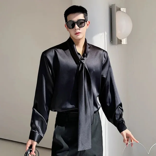 Bow Tie Design Loose Simple Shirt