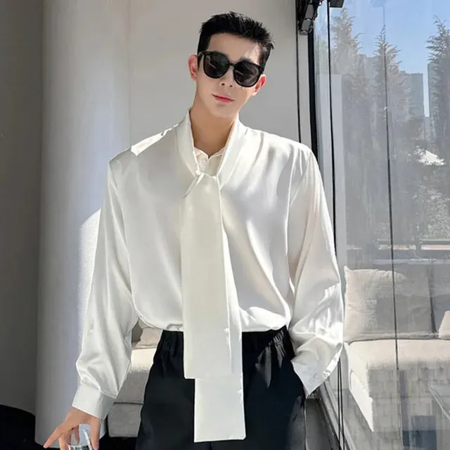 Bow Tie Design Loose Simple Shirt