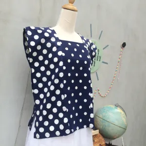 Box Dot Crop| Vintage 1950s 1960s Navy and white Polka dot Boxy Crop Top