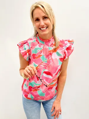 Bright Pink Abstract Print Top