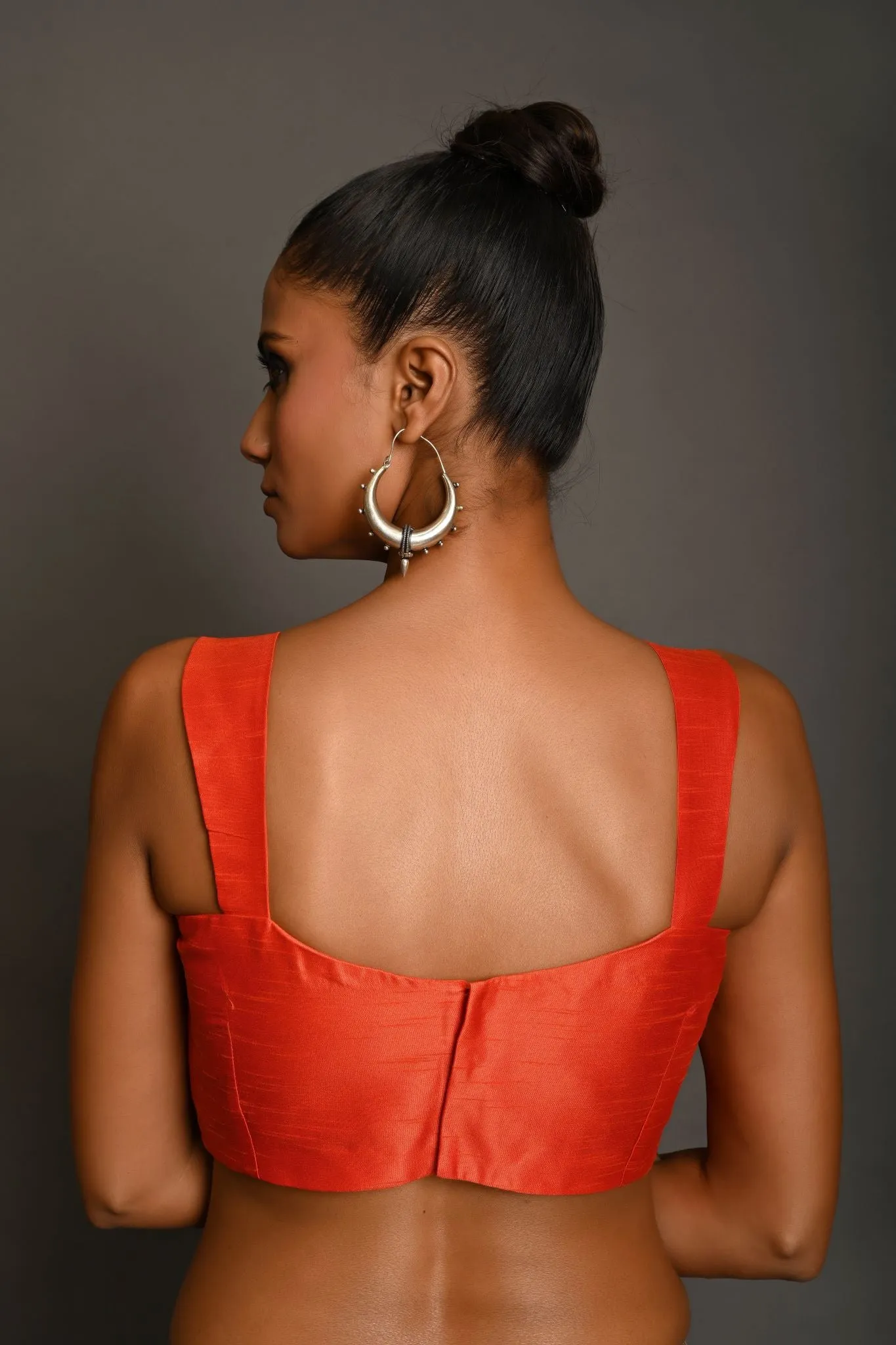 Burnt Orange Raw Silk Sleeveless Blouse with Sweetheart Neckline