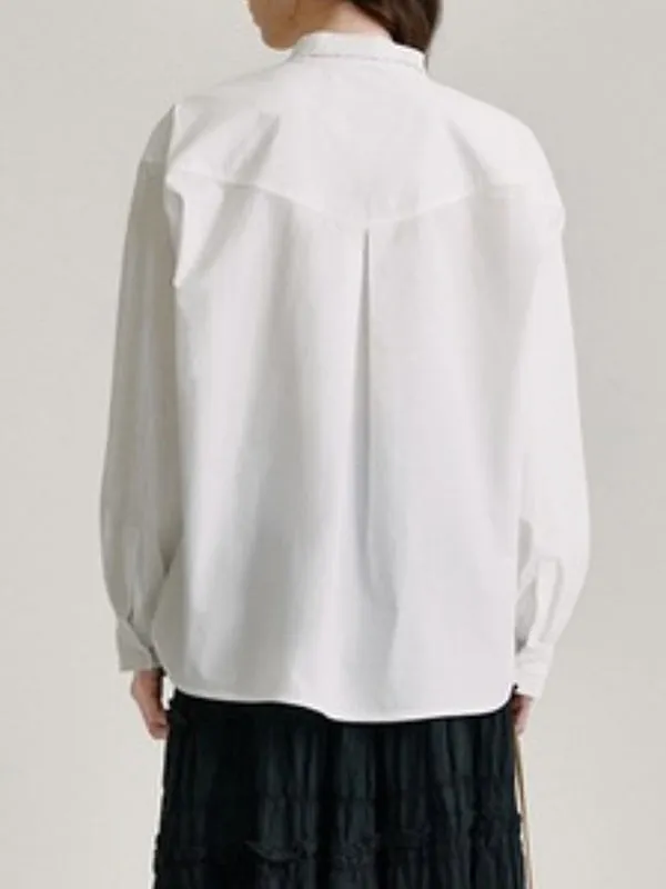 Buttoned Solid Color Long Sleeves Lace Collar Blouses&shirts Tops