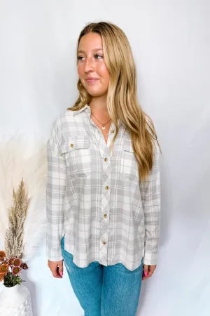Cabin Days Plaid Button Down Flannel - Grey/Cream