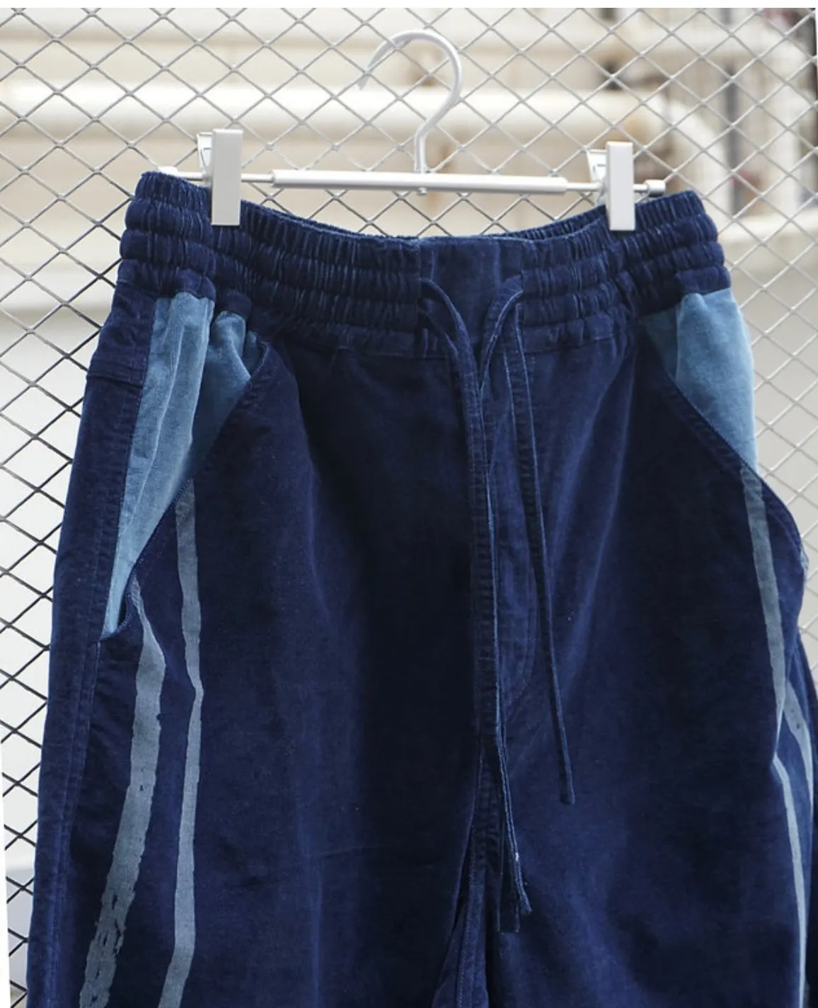 CALLIGRAPHY LASER PRINT DENIM VELVET DECONSTRUCTED TRACK-PANTS