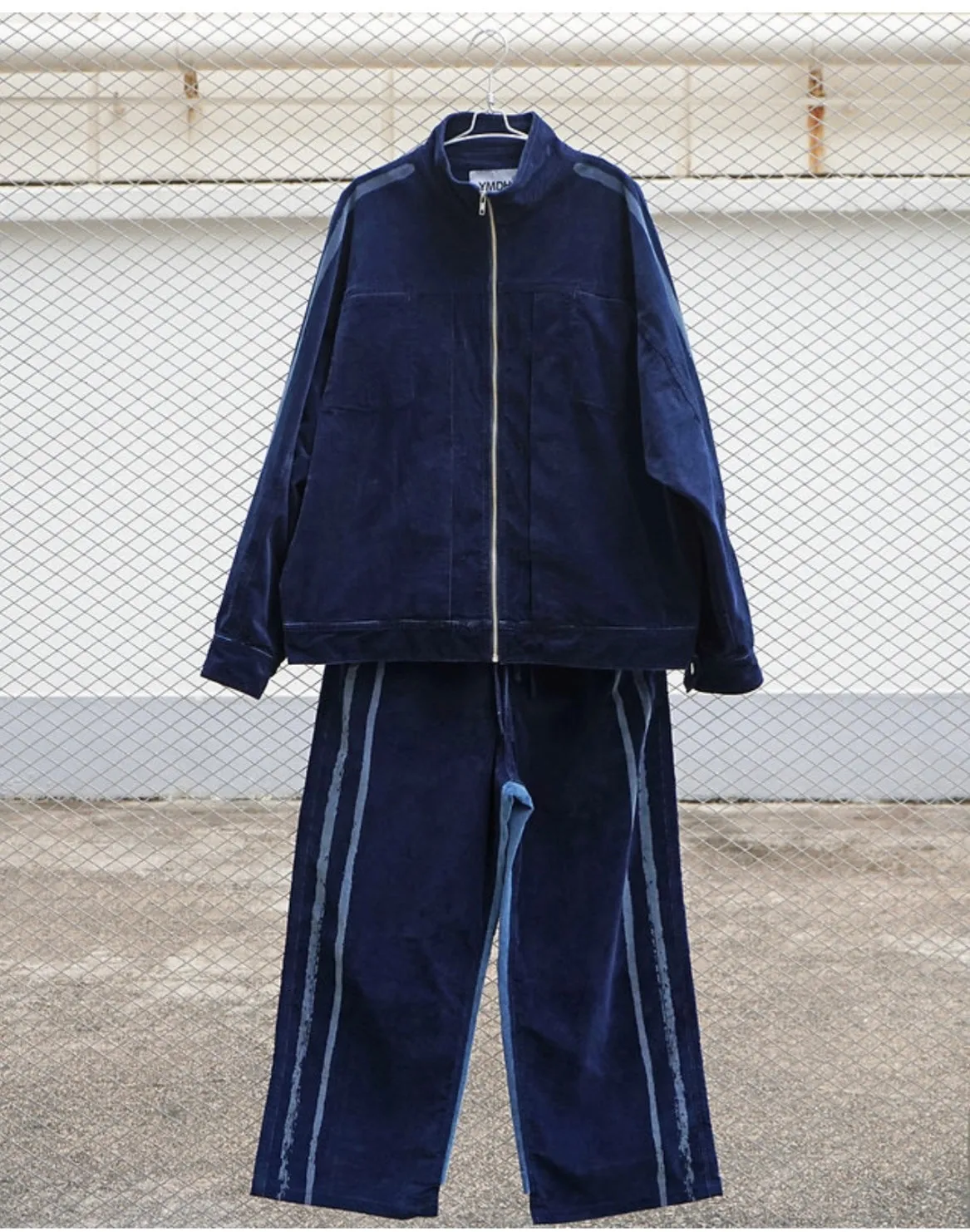 CALLIGRAPHY LASER PRINT DENIM VELVET DECONSTRUCTED TRACK-PANTS