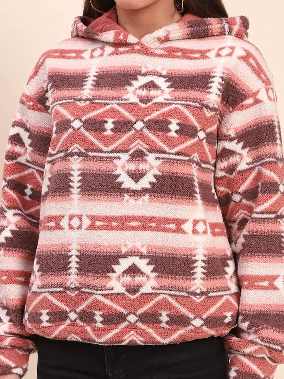 Camla Barcelona Aztec Print Hooded Brown Sweatshirt