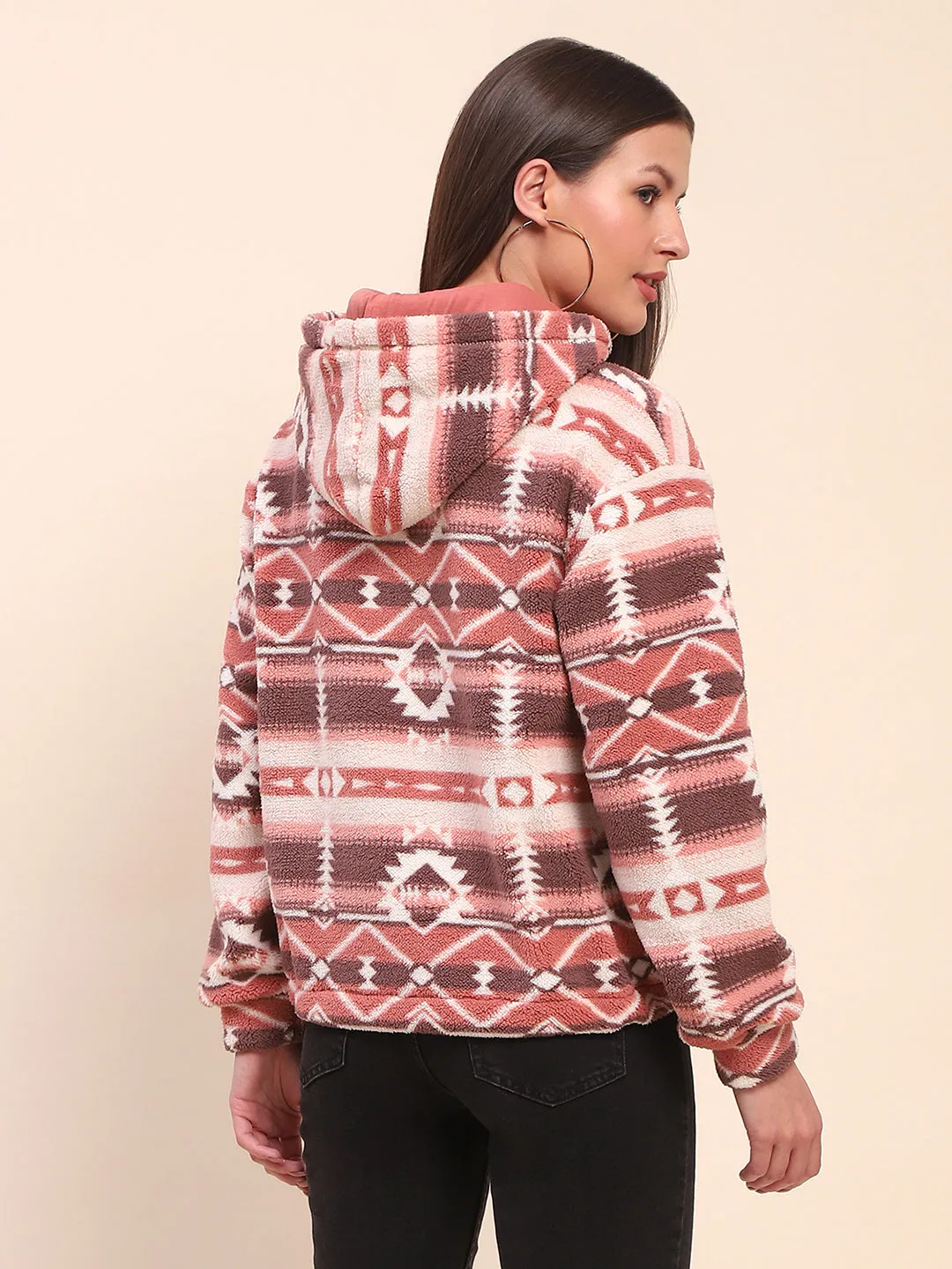 Camla Barcelona Aztec Print Hooded Brown Sweatshirt