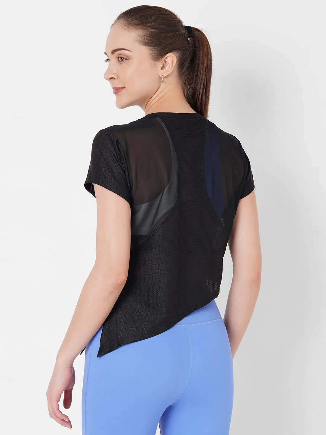Carbon Black Mesh Tie Up Tee