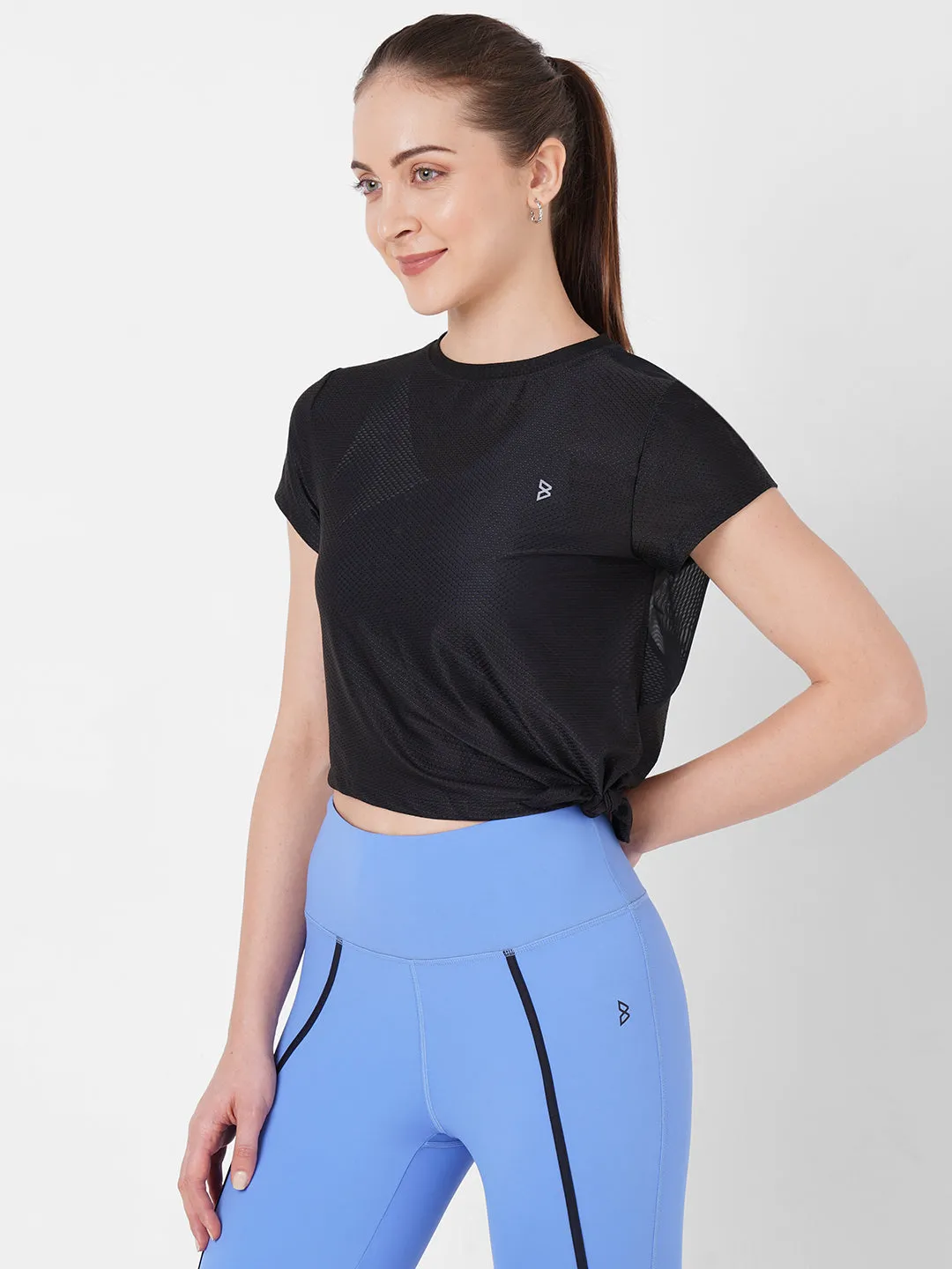 Carbon Black Mesh Tie Up Tee