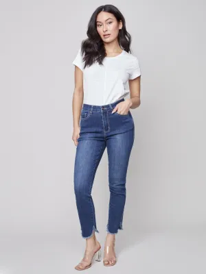Charlie B Denim Pant With Tulip Frayed Leg Opening