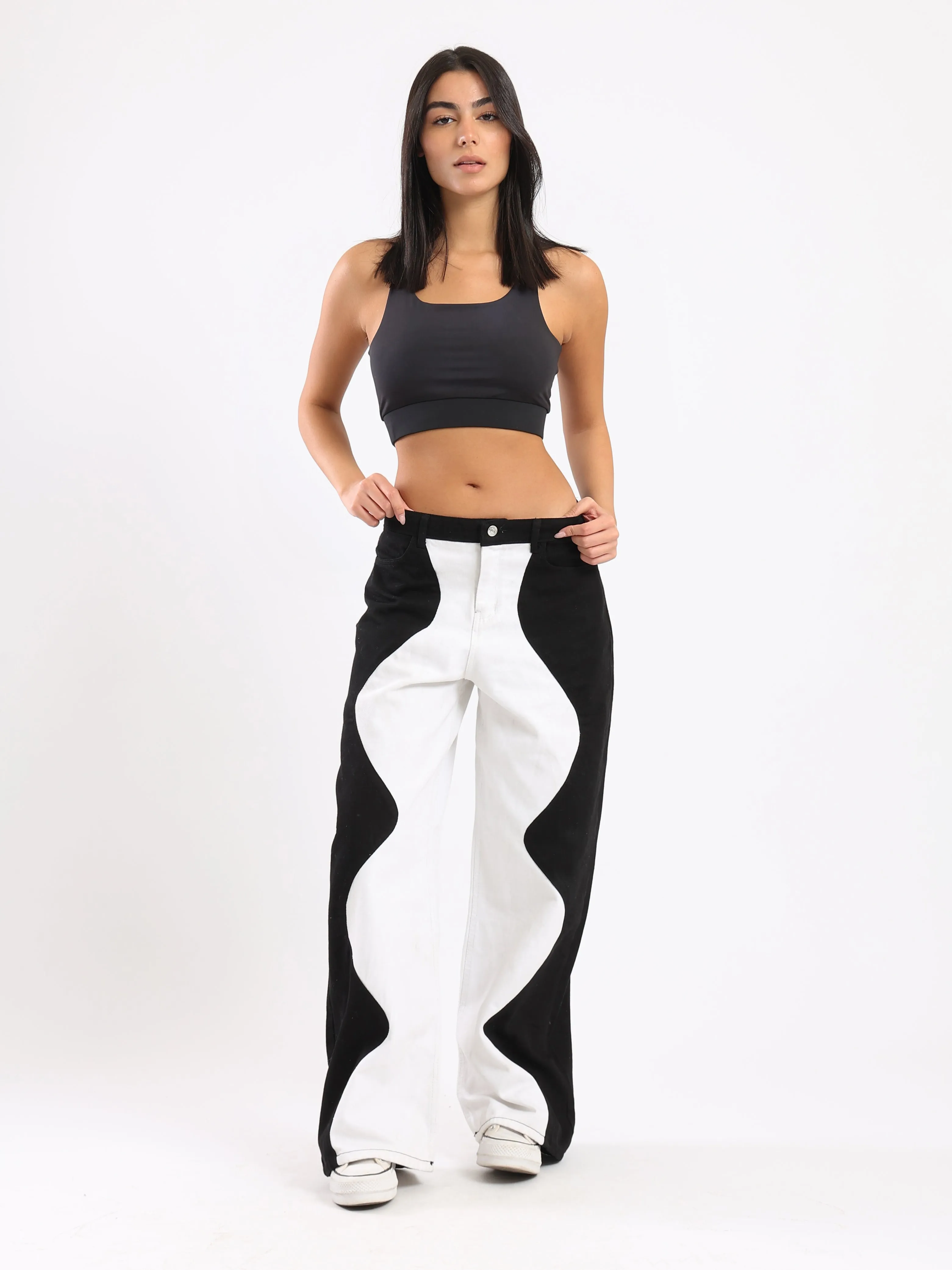 COLOR BLOCK JEANS - BLACK
