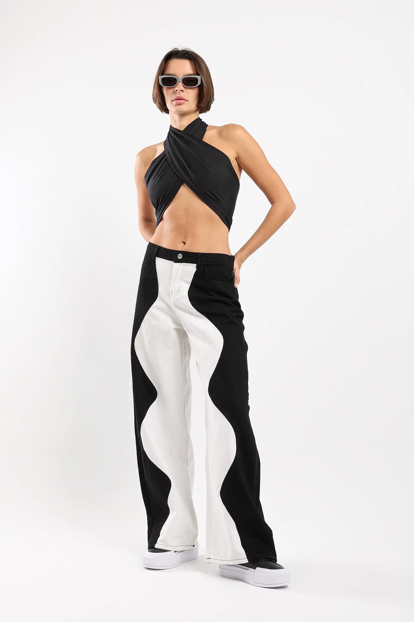 COLOR BLOCK JEANS - BLACK