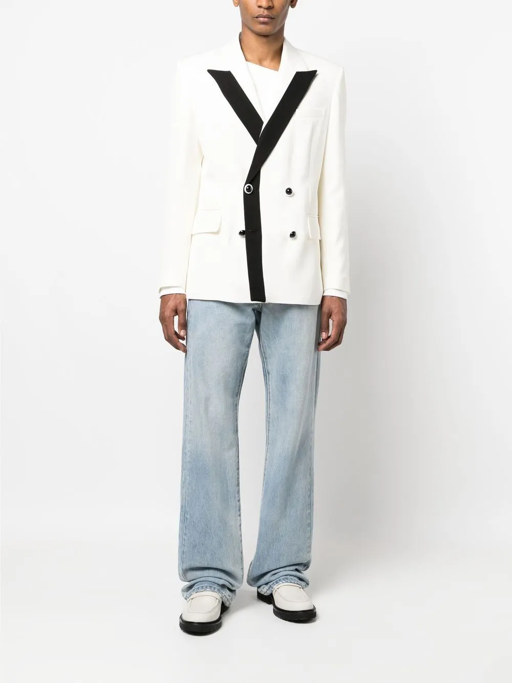 contrast-lapel double-breasted blazer