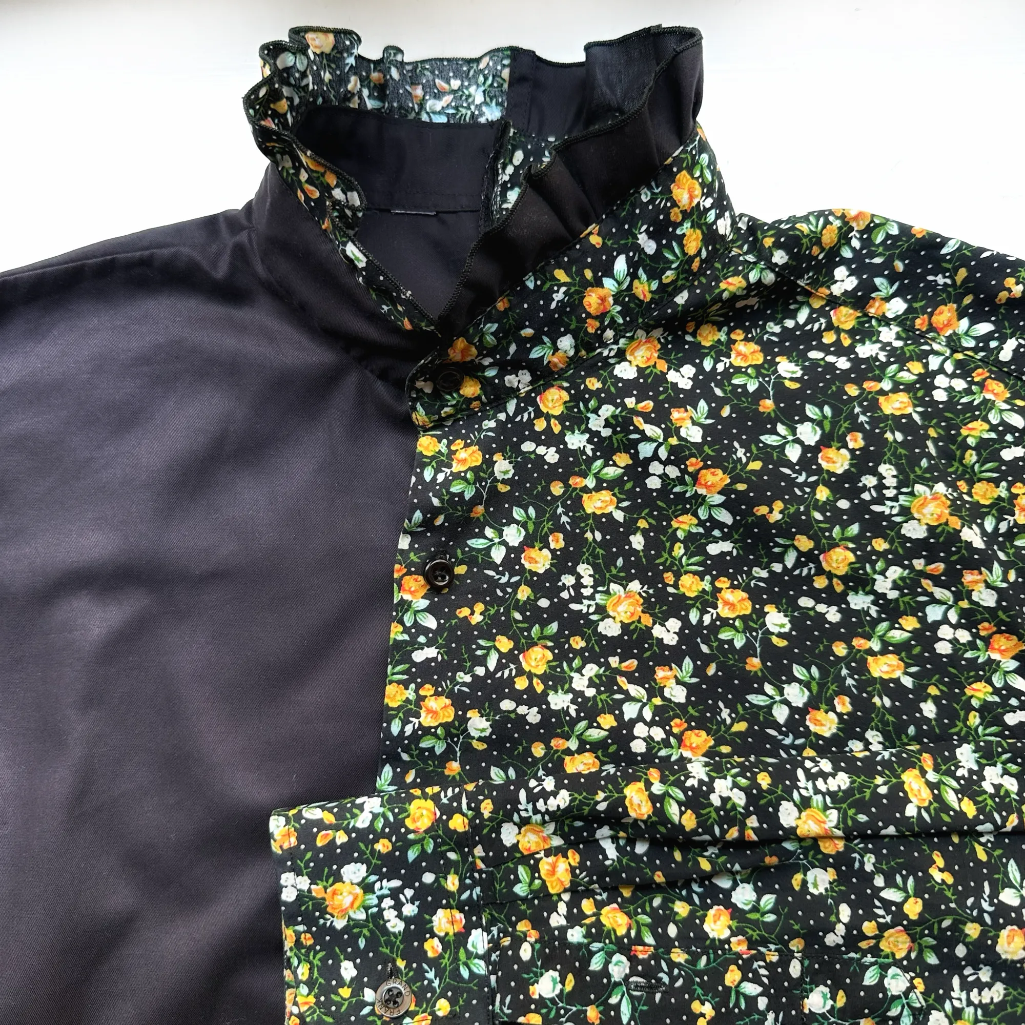 Contrasted Shirt Black/Yellow - Upcycled Shirt 23 - M, Cotton