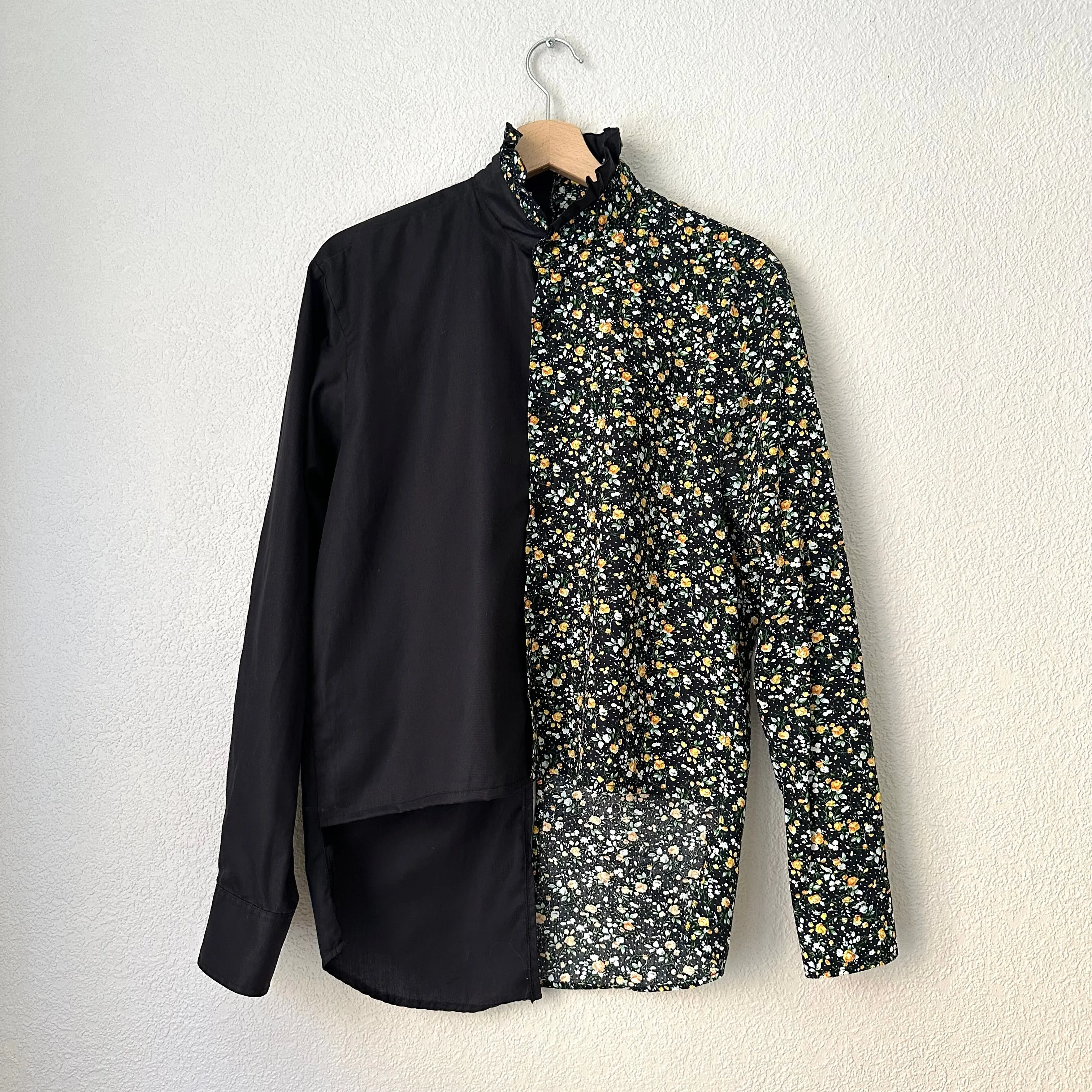 Contrasted Shirt Black/Yellow - Upcycled Shirt 23 - M, Cotton
