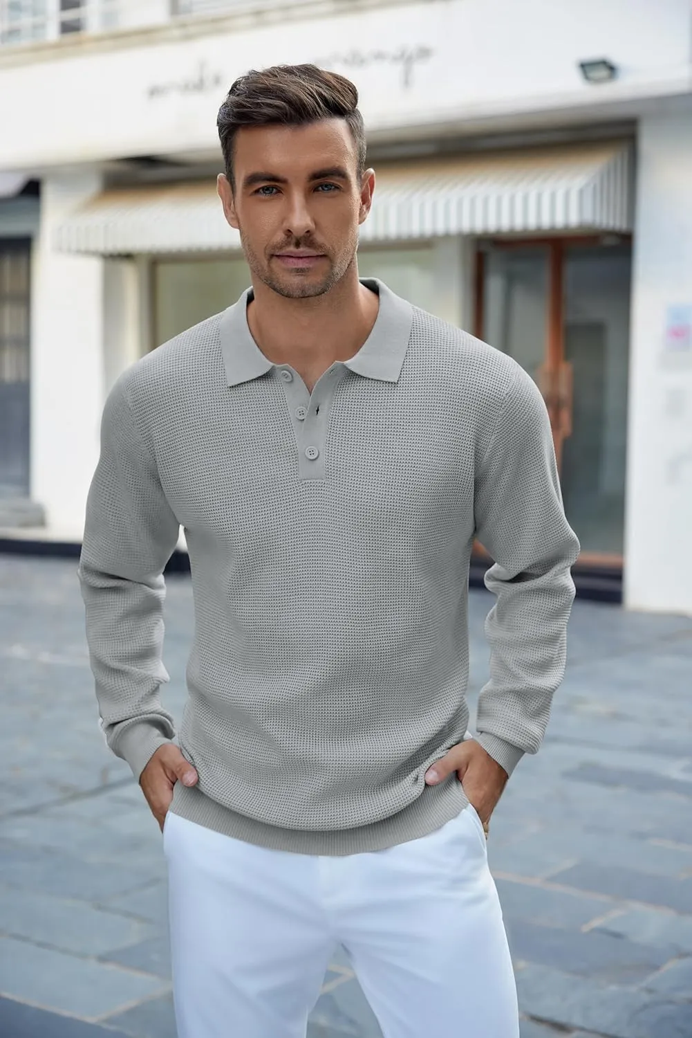 COOFANDY Mens Knit Polo Shirts Long Sleeve Sweater Casual Polo Shirts Lightweight Collared T Shirts