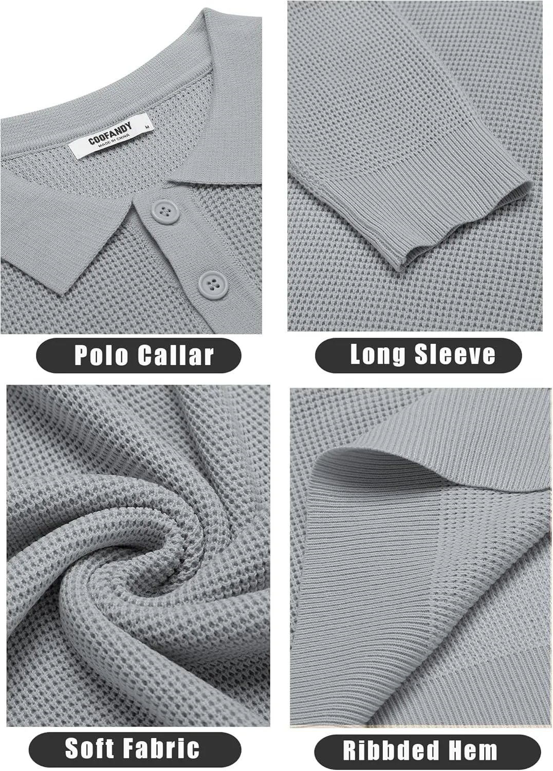 COOFANDY Mens Knit Polo Shirts Long Sleeve Sweater Casual Polo Shirts Lightweight Collared T Shirts