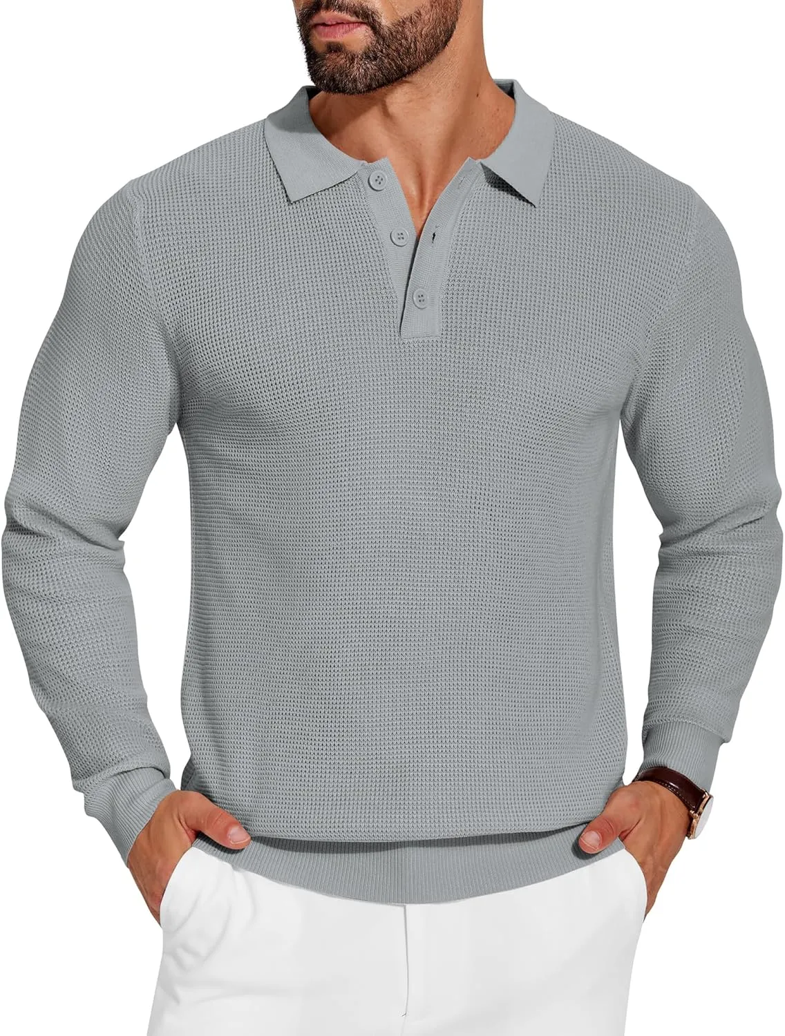 COOFANDY Mens Knit Polo Shirts Long Sleeve Sweater Casual Polo Shirts Lightweight Collared T Shirts