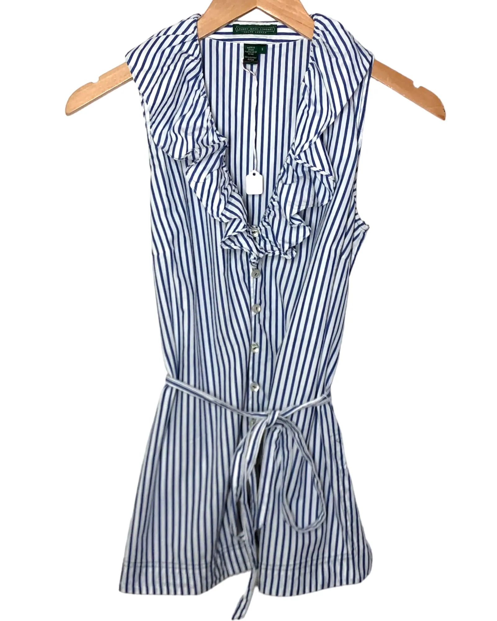 Cool Summer Stripe Sleeveless Ruffle Blouse